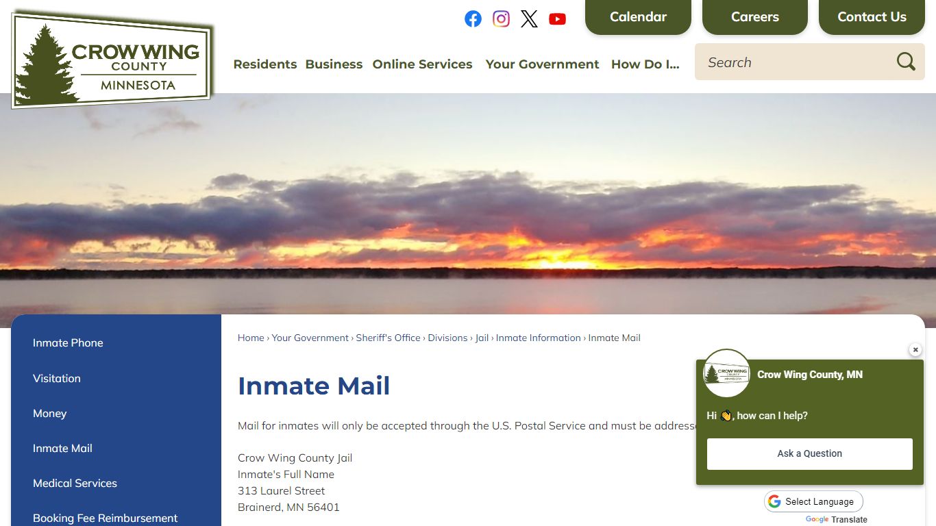 Inmate Mail | Crow Wing County, MN - Official Website